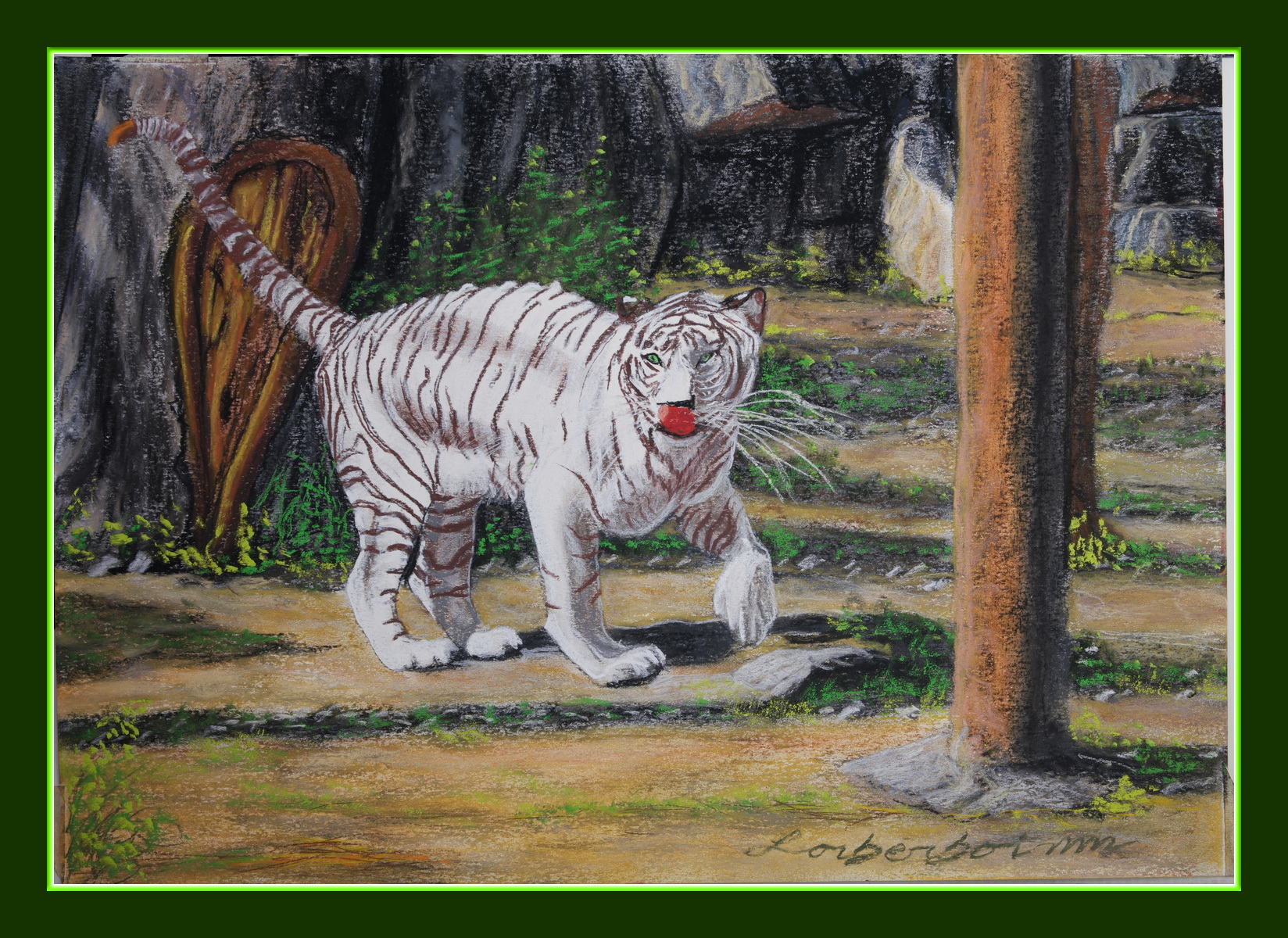 White Tiger, Chiang Mai Zoo, Lorberboim Soft Pastel Painting.