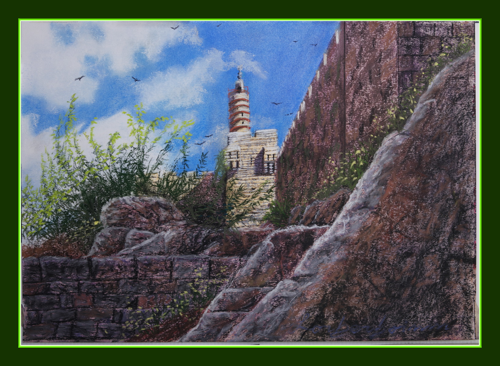 Tower of David, Jerusalem. Lorberboim Soft Pastel Painting. New View Exhibitiom. Tlmuseum.com.